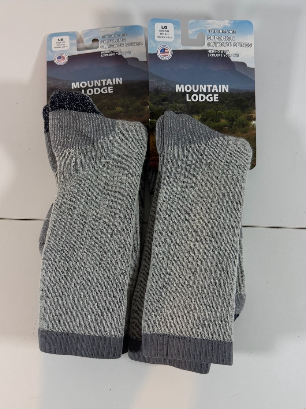 Mountain Lodge Men’s Grey Crew Socks - 2 Pack 75% Merino Wool